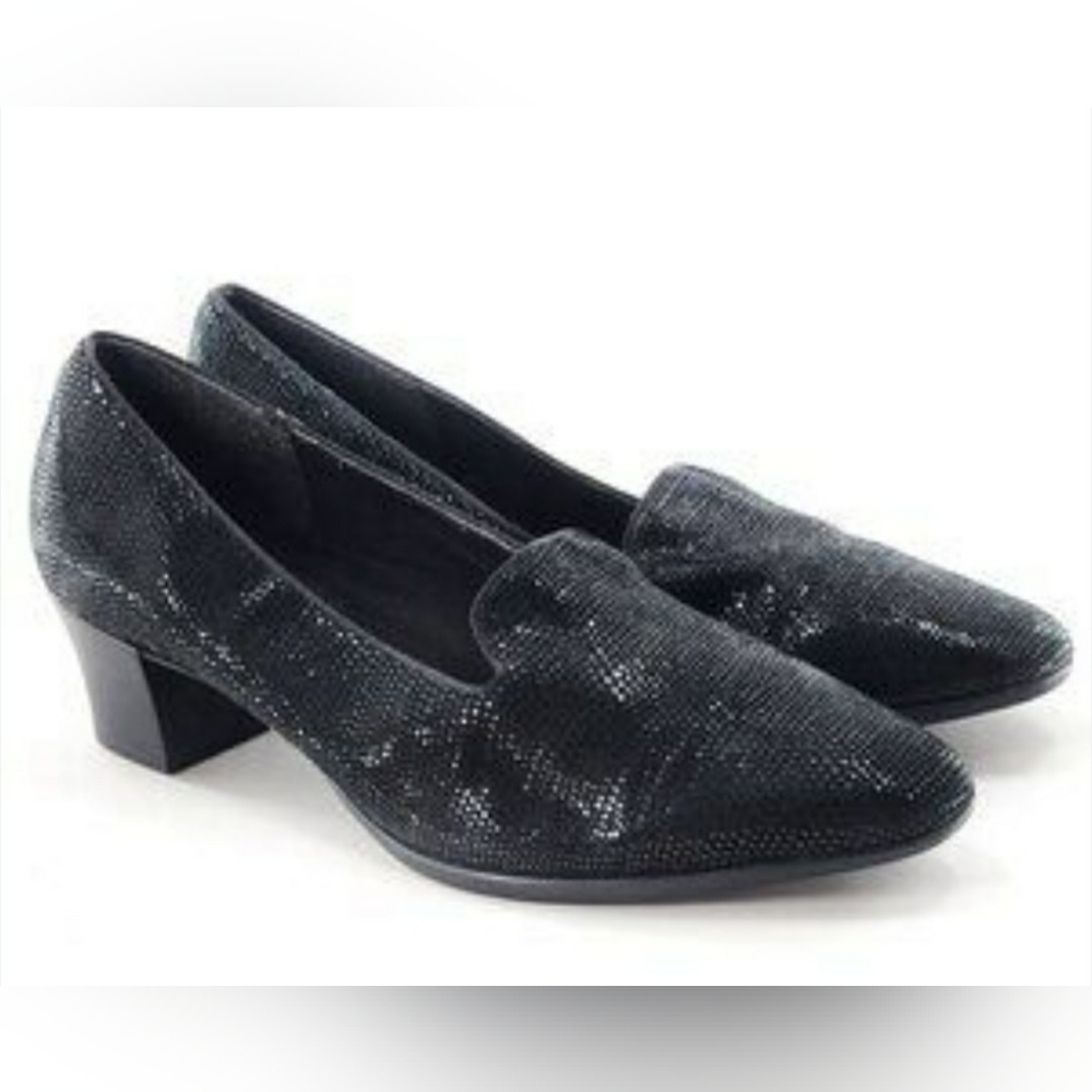 Women's Munro American Cindy Block Heel Black Sparkly Pump Shoes Size 5.5